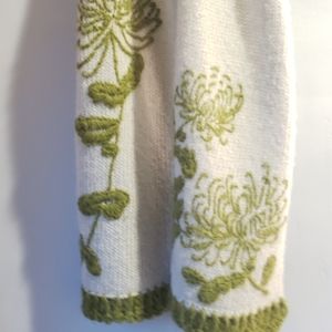 Wooden Ship Scarf-Cream with Green Trim and Flower Details-Warm and Fashionable